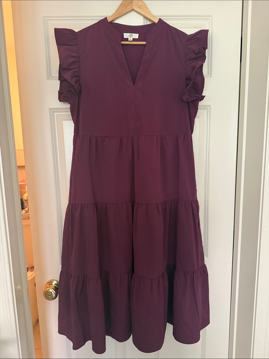 entro Dresses & Skirts - Entro Tiered Ruffle Sleeve Dress in Plum large